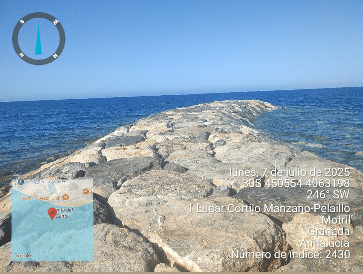 Espigón de Punta del Santo durante los trabajos. Julio de 2025